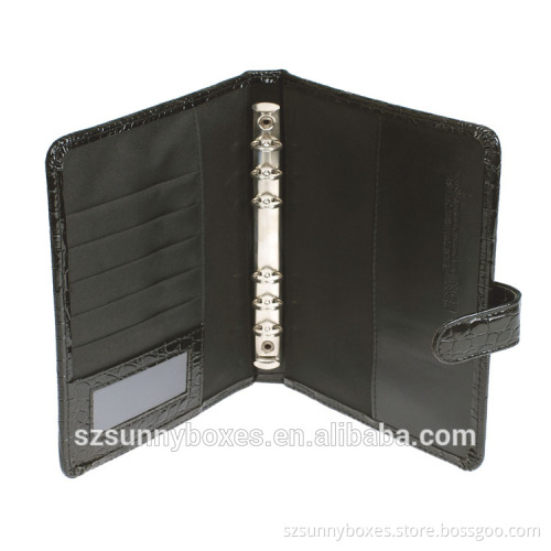 Glossy Leather Loose leaf Ring Binder Portfolio With Card & Note Pad Holder
